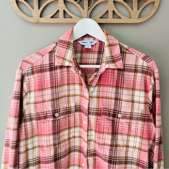 Old Navy The Boyfriend Shirt Pink Sz Medium - Picture 2 of 8